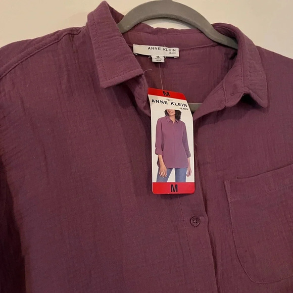 NWT Anne Klein Jeans Brand Button Down Cotton Lavender Shirt Women's size Medium - Picture 2 of 14